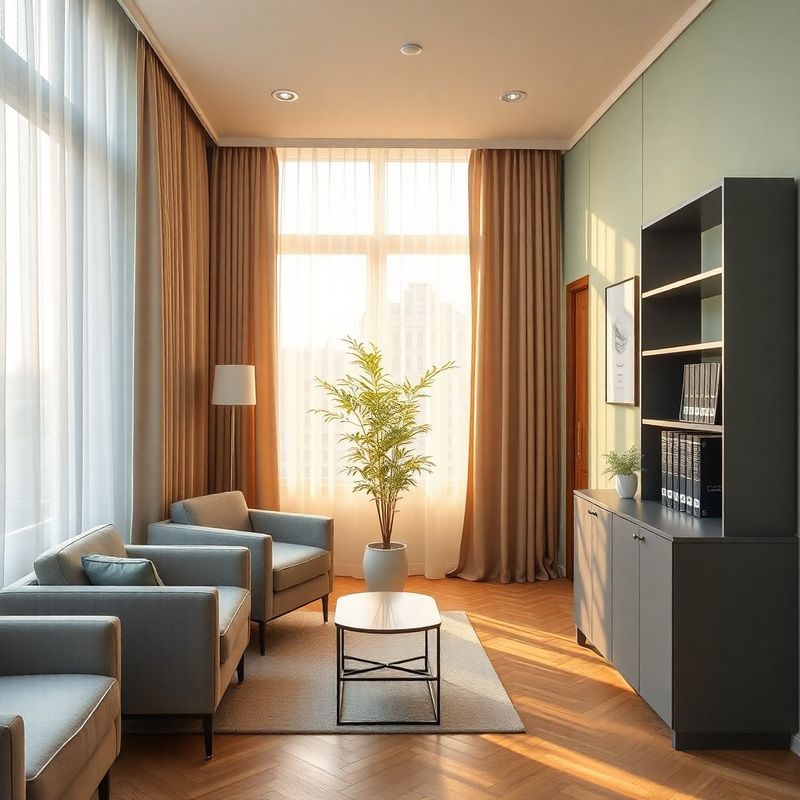 Birou de consultanță financiară în tonuri gri piatră și verde mentă